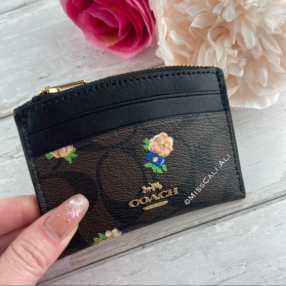 NWT COACH Mini Town Bucket Bag Signature Canvas Vintage Rose & Zipper Card Case - Picture 10 of 16